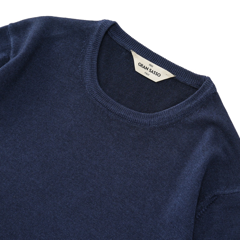 GRANSASSO グランサッソ メリノウール ニット 製品染め クルーネック ロングスリーブ 57136/22763 NAVY