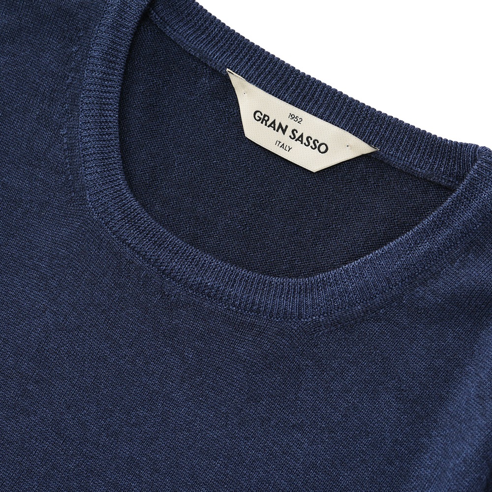 GRANSASSO グランサッソ メリノウール ニット 製品染め クルーネック ロングスリーブ 57136/22763 NAVY