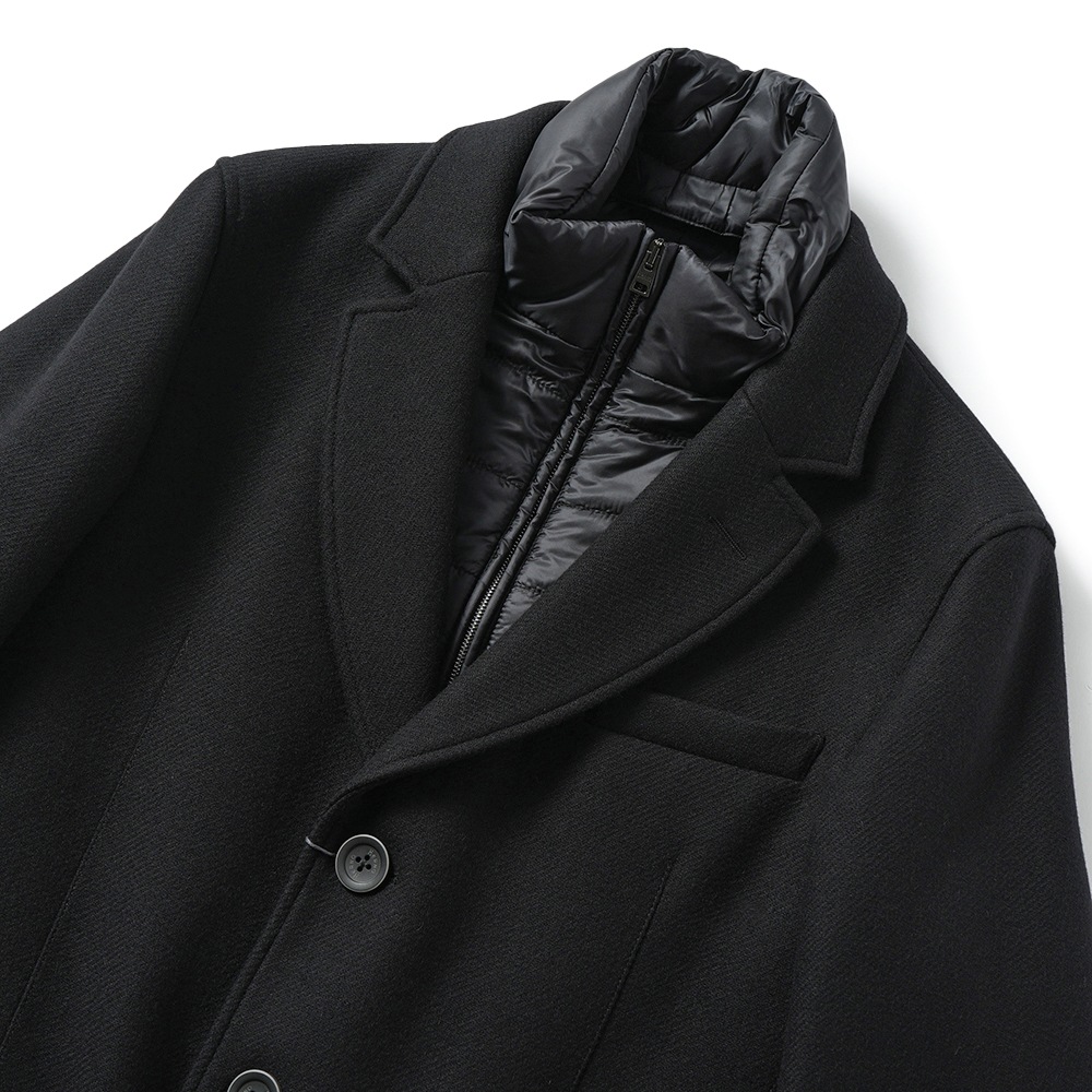 HERNO ヘルノ EASY WOOL・NYLON ULTRA LIGHT ウールメルトン 中綿 チェスターコート CA000202U-33432R BLACK