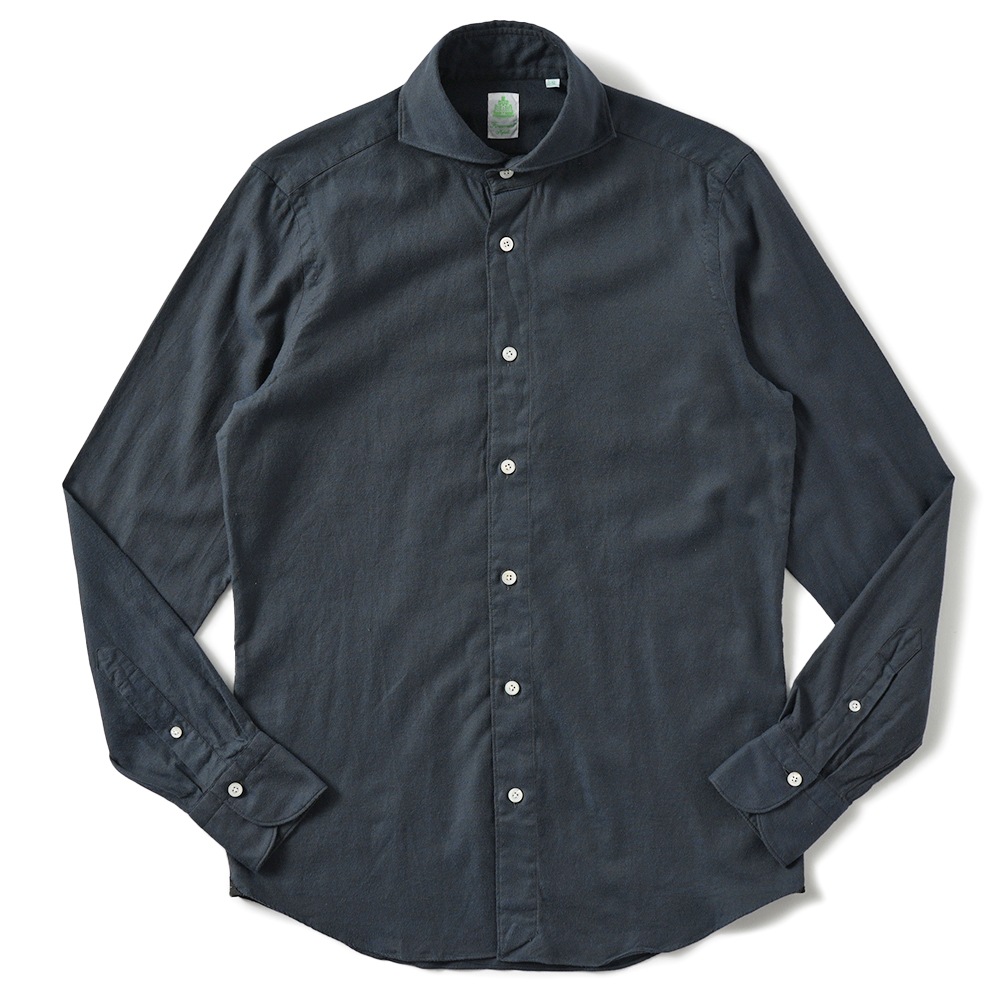 Finamore フィナモレ SERGIO BARI/120182 M0641 コットン フランネル カッタウェイカラーシャツ D.NAVY
