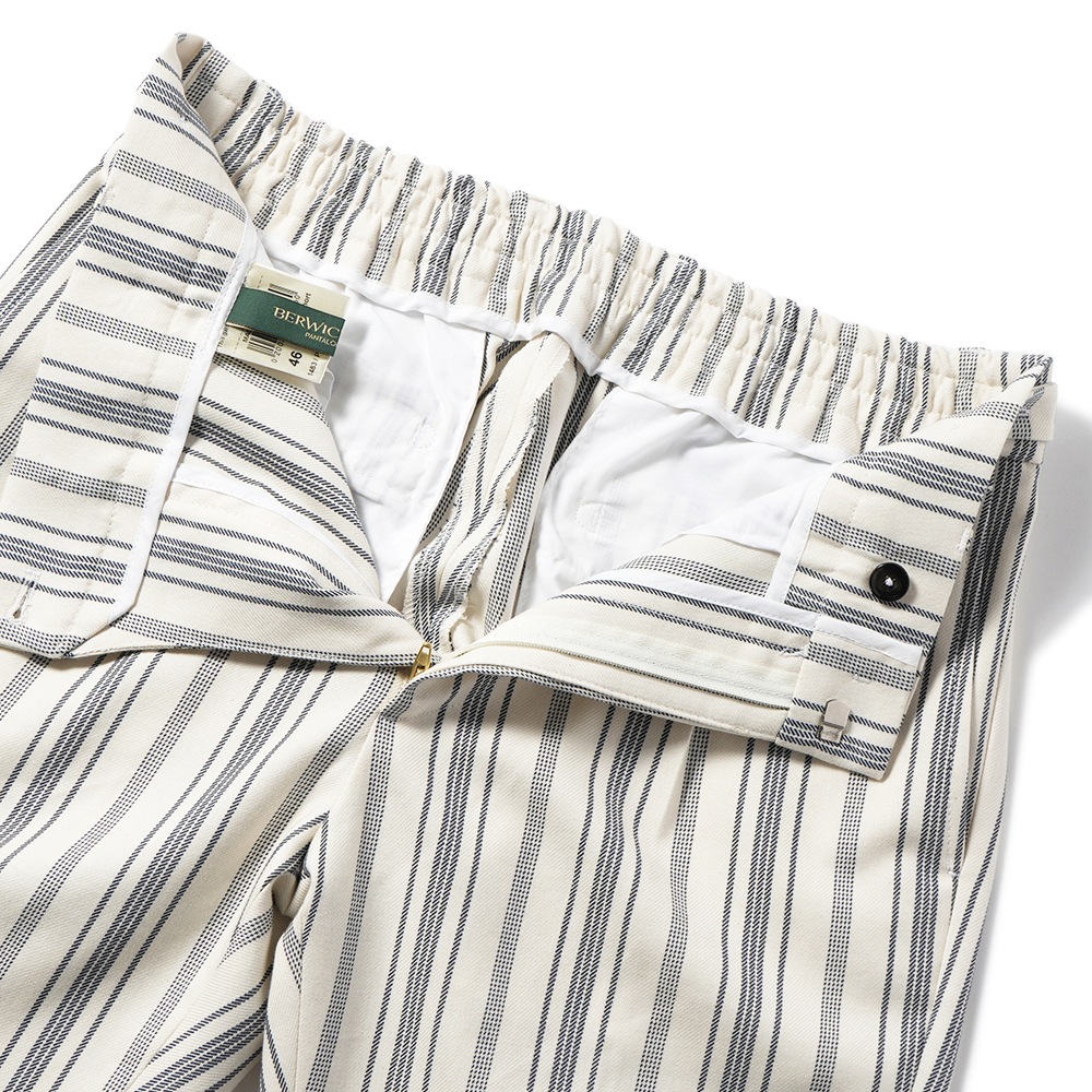 BERWICH ベルウィッチ BERTO J SHORT-SB1087 コットン ストライプ サイドアジャスター ショートパンツ WHITE