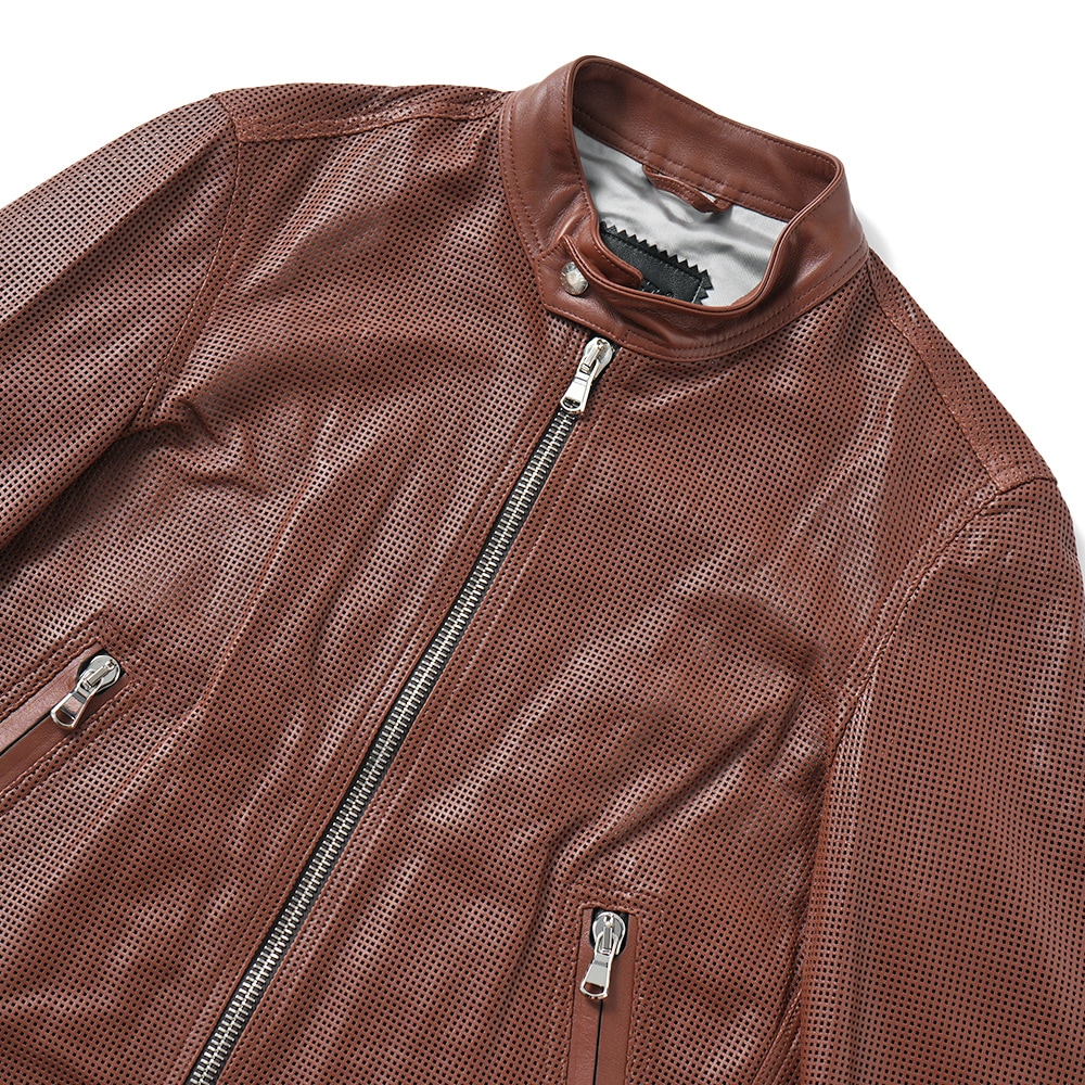 EMMETI エンメティ 干場義雅氏 別注 H CLASSICA TRAFORATO アッカ クラシカ パンチングレザー シングルライダースジャケット BROWN