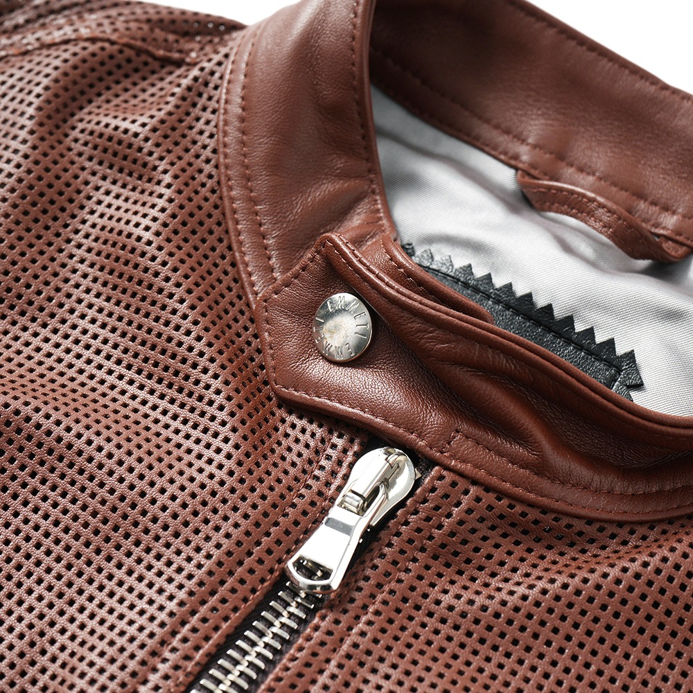 EMMETI エンメティ 干場義雅氏 別注 H CLASSICA TRAFORATO アッカ クラシカ パンチングレザー シングルライダースジャケット BROWN