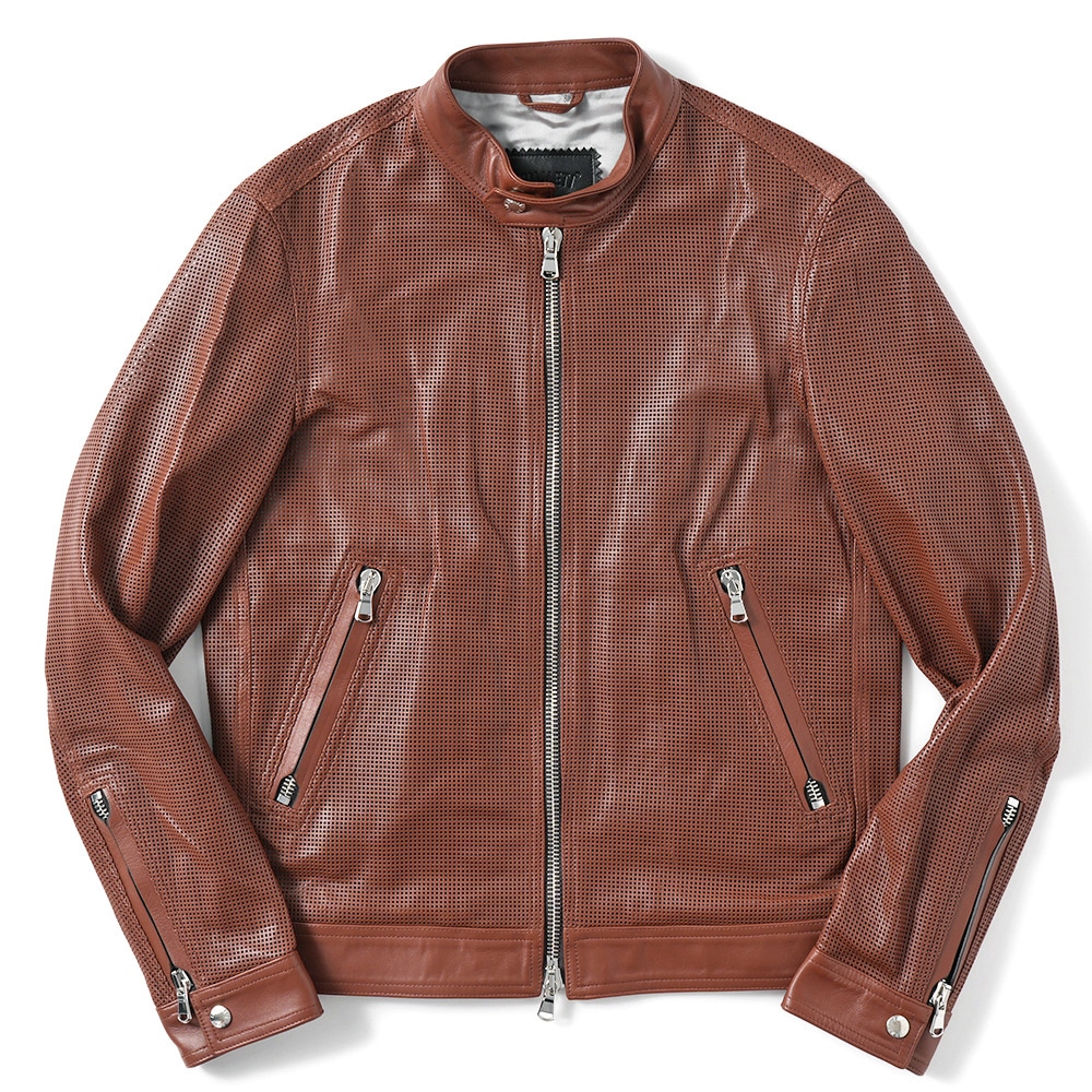 EMMETI エンメティ 干場義雅氏 別注 H CLASSICA TRAFORATO アッカ クラシカ パンチングレザー シングルライダースジャケット BROWN