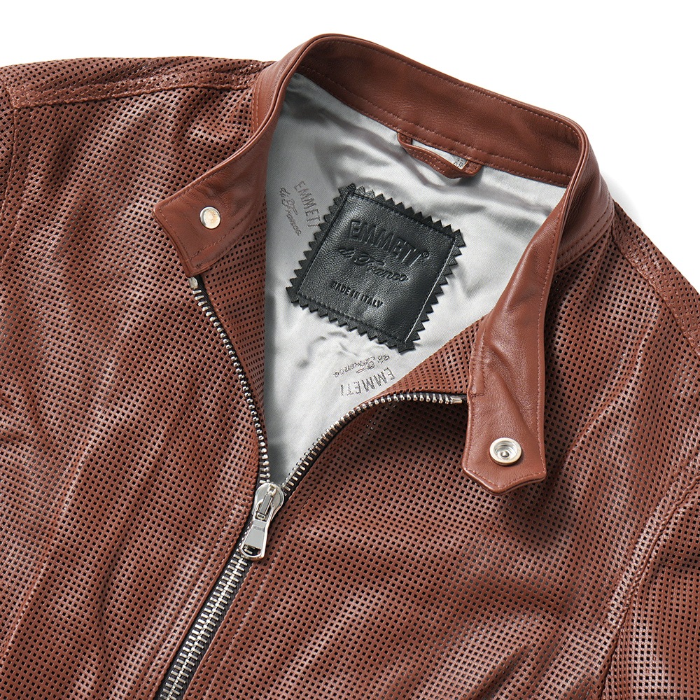 EMMETI エンメティ 干場義雅氏 別注 H CLASSICA TRAFORATO アッカ クラシカ パンチングレザー シングルライダースジャケット BROWN