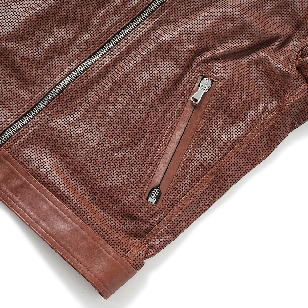 EMMETI エンメティ 干場義雅氏 別注 H CLASSICA TRAFORATO アッカ クラシカ パンチングレザー シングルライダースジャケット BROWN