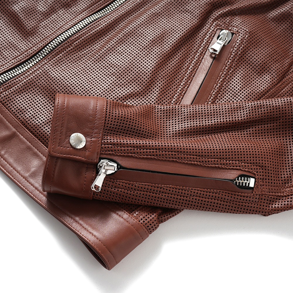 EMMETI エンメティ 干場義雅氏 別注 H CLASSICA TRAFORATO アッカ クラシカ パンチングレザー シングルライダースジャケット BROWN