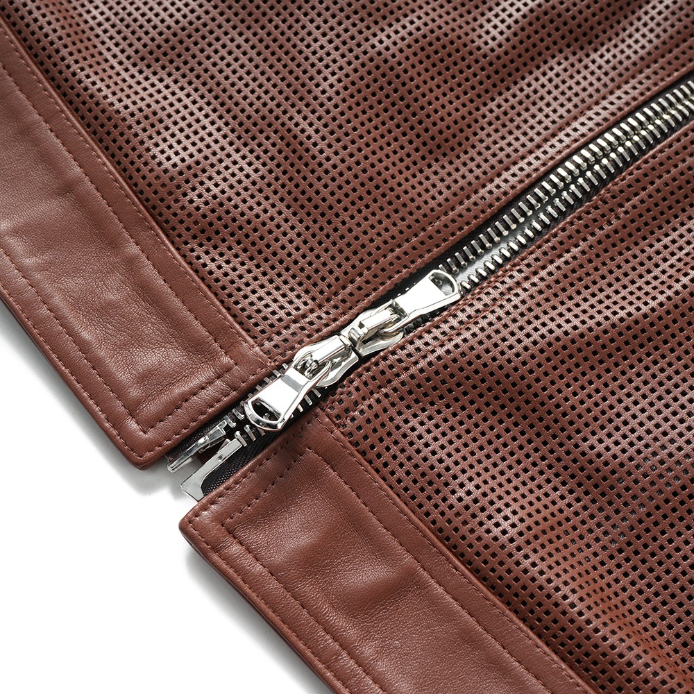 EMMETI エンメティ 干場義雅氏 別注 H CLASSICA TRAFORATO アッカ クラシカ パンチングレザー シングルライダースジャケット BROWN