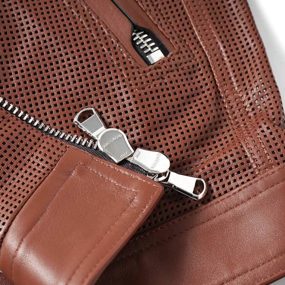 EMMETI エンメティ 干場義雅氏 別注 H CLASSICA TRAFORATO アッカ クラシカ パンチングレザー シングルライダースジャケット BROWN