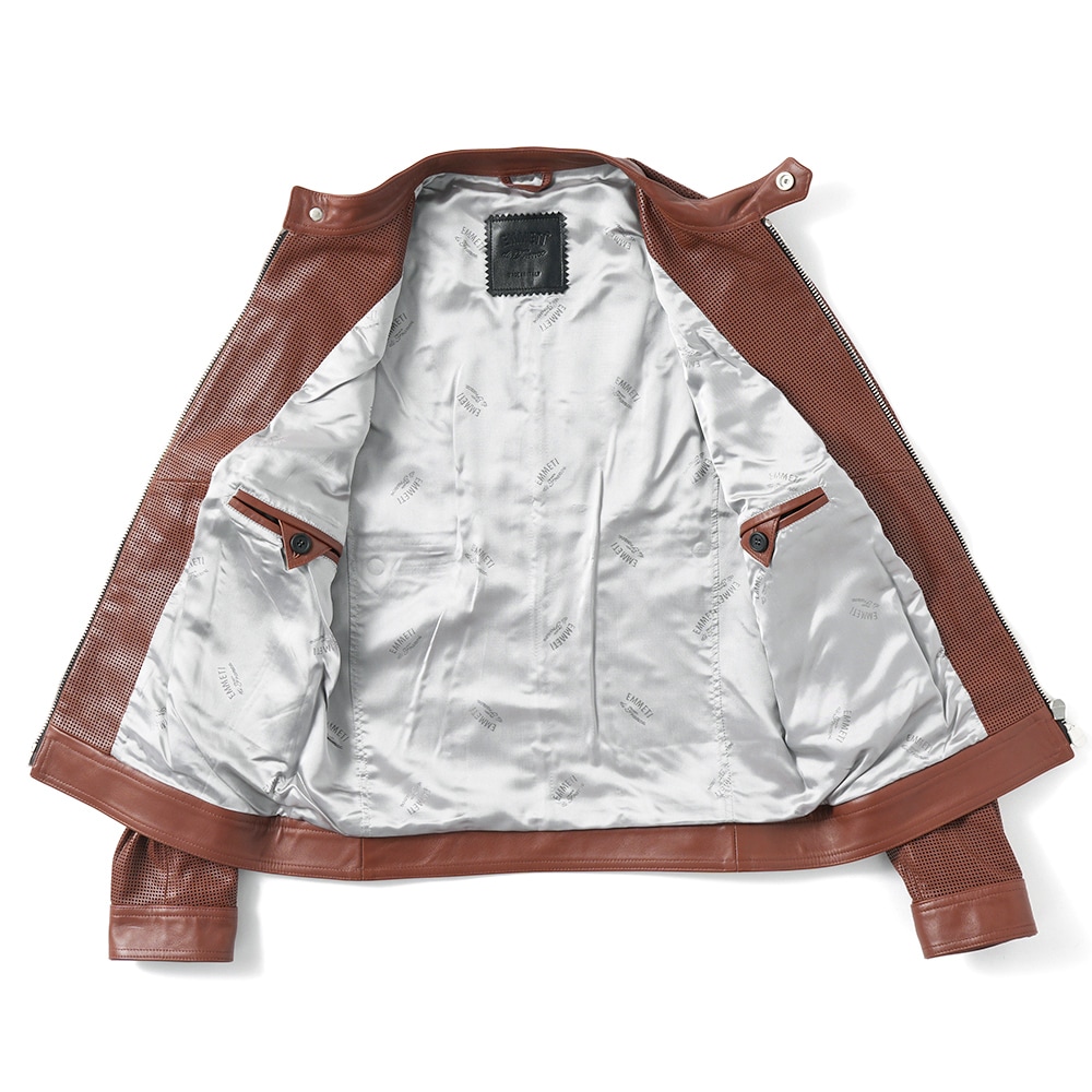 EMMETI エンメティ 干場義雅氏 別注 H CLASSICA TRAFORATO アッカ クラシカ パンチングレザー シングルライダースジャケット BROWN