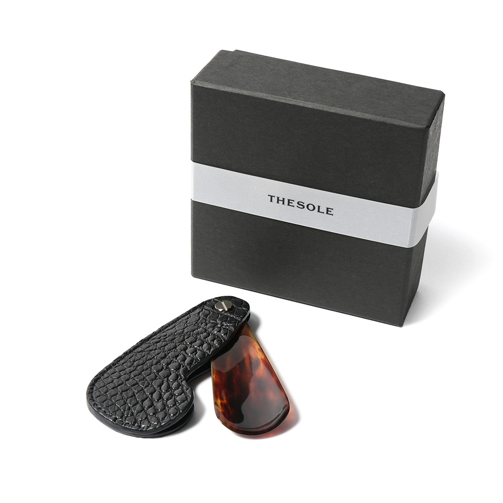 THE SOLE ザソール クロコダイルケース 鼈甲 シューホーン TSKB-CR BLACK