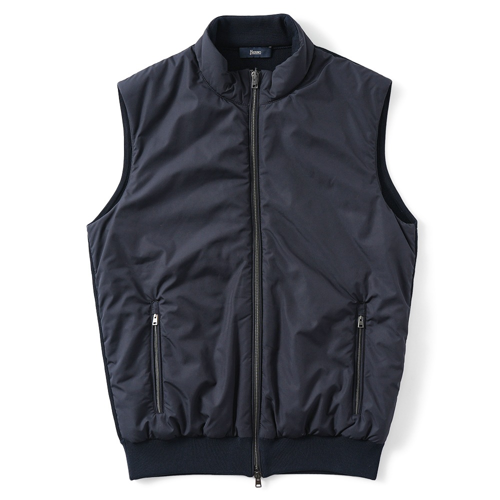 HERNO ヘルノ ポリエステル・コットンピケニット 中綿 ジップアップベスト MC000165U-72056 NAVY