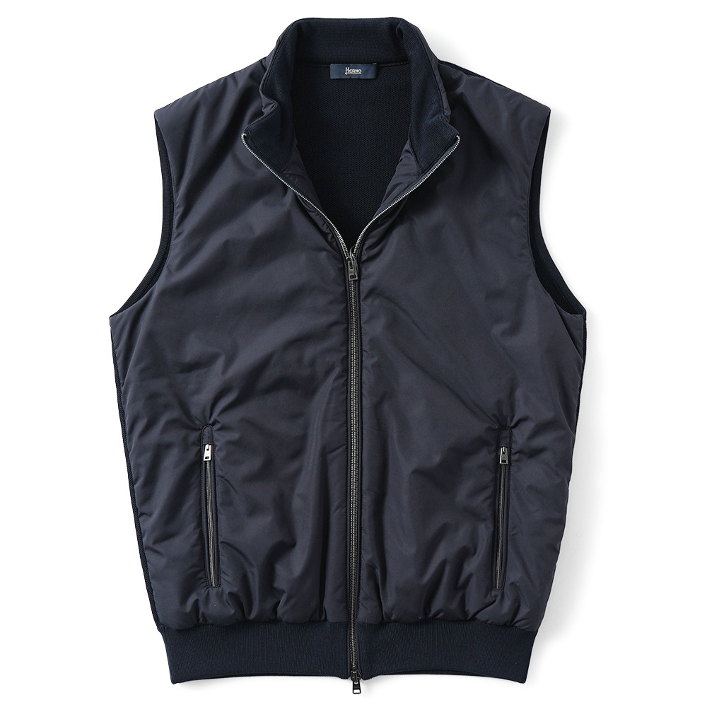 HERNO ヘルノ ポリエステル・コットンピケニット 中綿 ジップアップベスト MC000165U-72056 NAVY