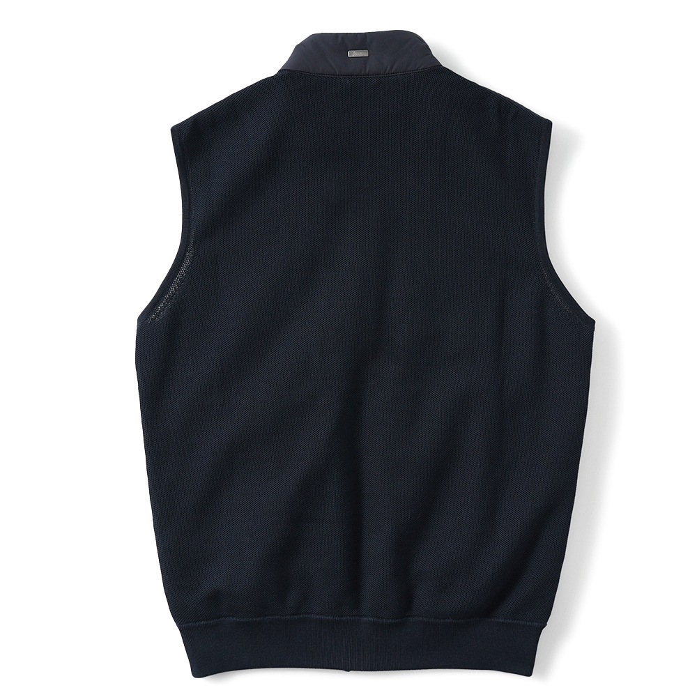 HERNO ヘルノ ポリエステル・コットンピケニット 中綿 ジップアップベスト MC000165U-72056 NAVY