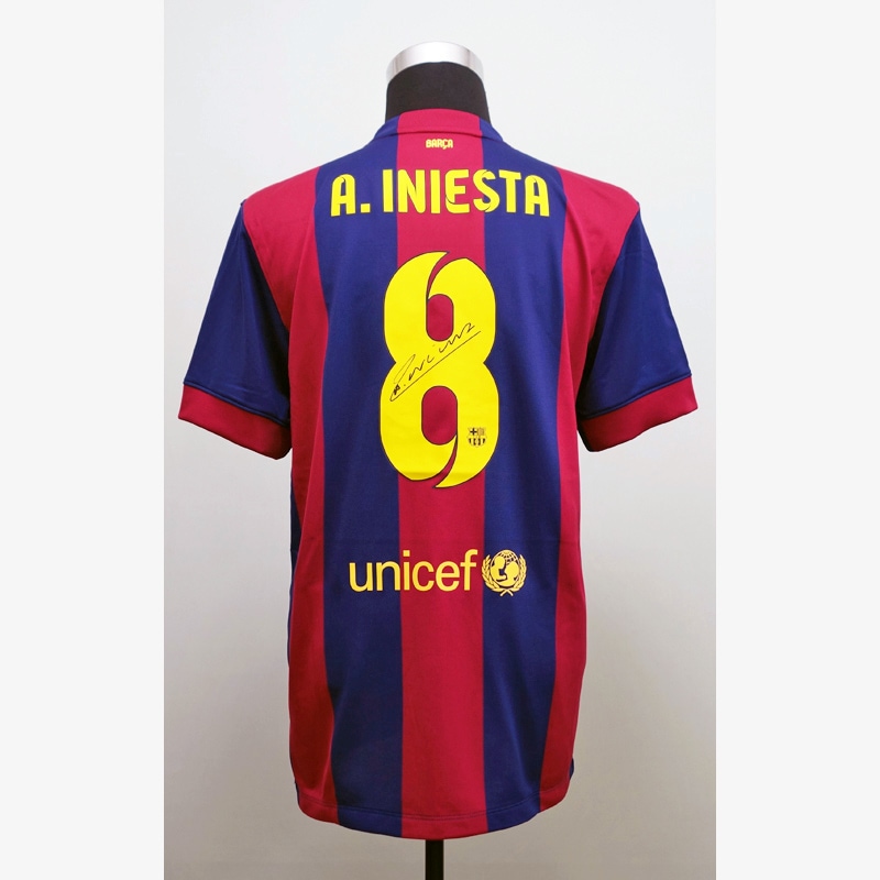 イニエスタ直筆サイン入りバルセロナ14/15ホームユニフォーム | THE DUGOUT