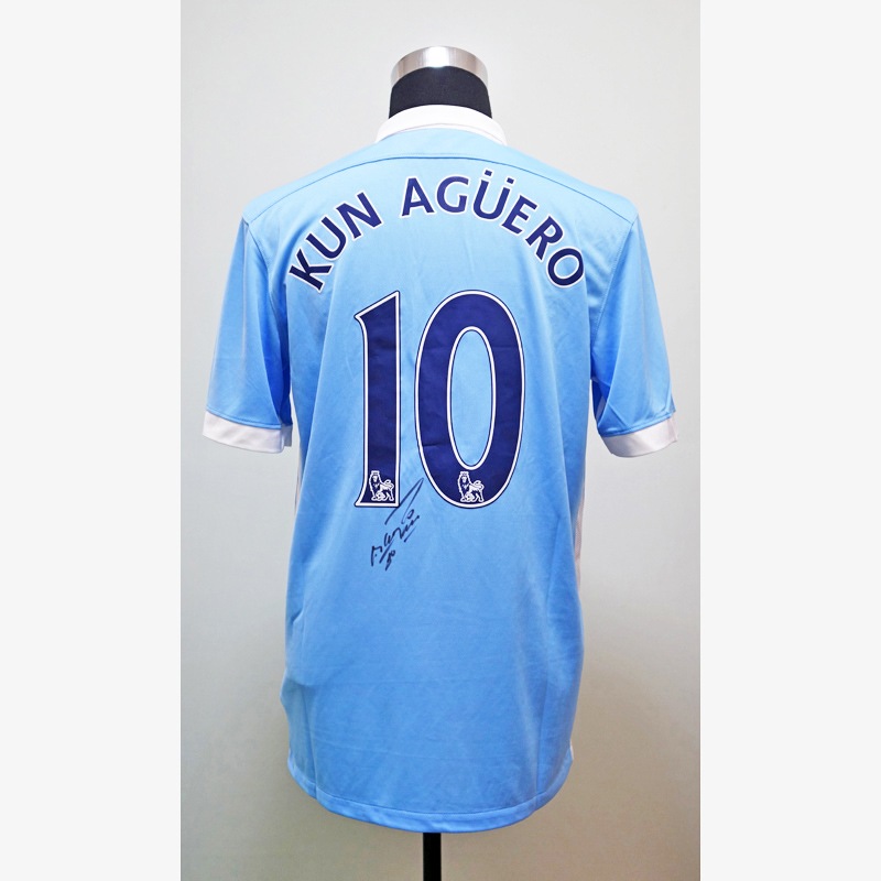アグエロ直筆サイン入りマンチェスターC15/16ホームユニフォーム