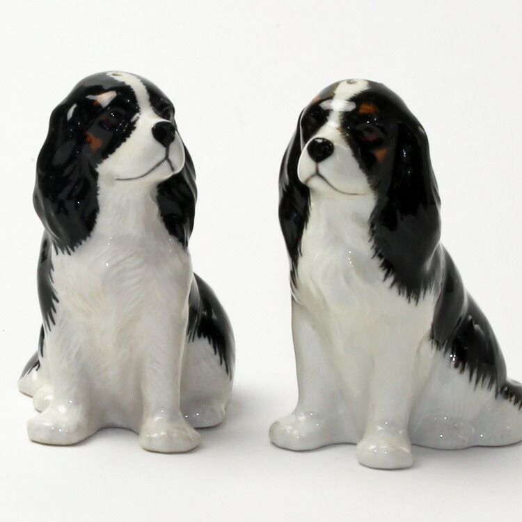 【Quail Ceramics】Cavalier King Charles Spaniel (Tri) Salt&Pepper Set