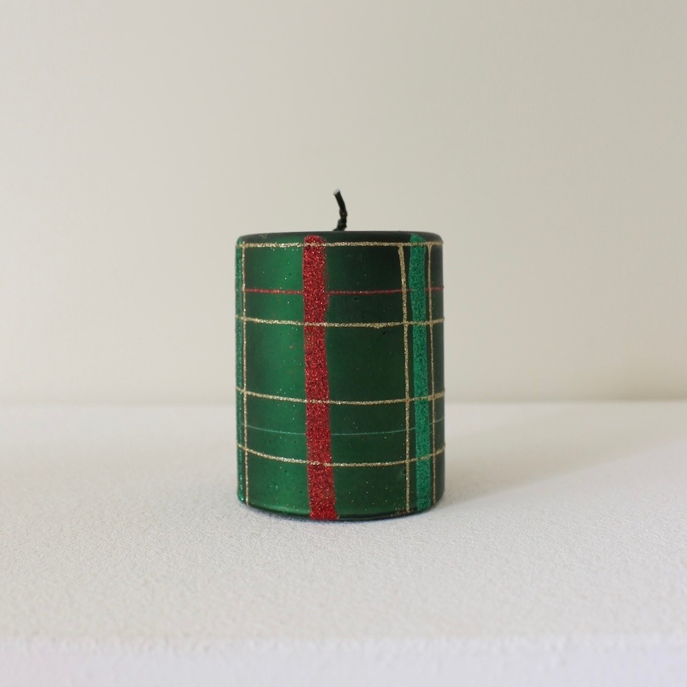Pillar Candle -Check Green-