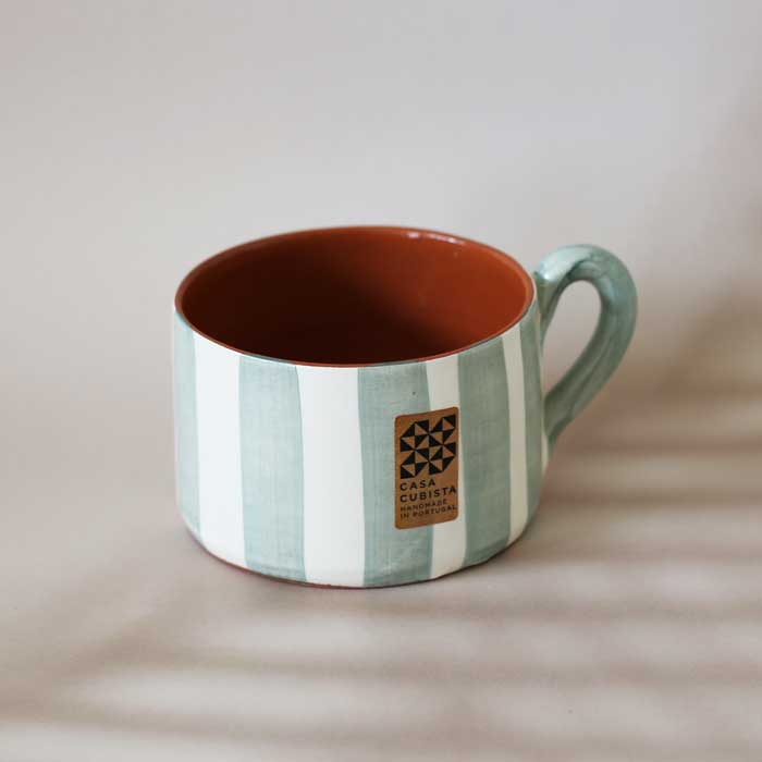 Vertical Stripe Flat Mug -Sage- (450ml)