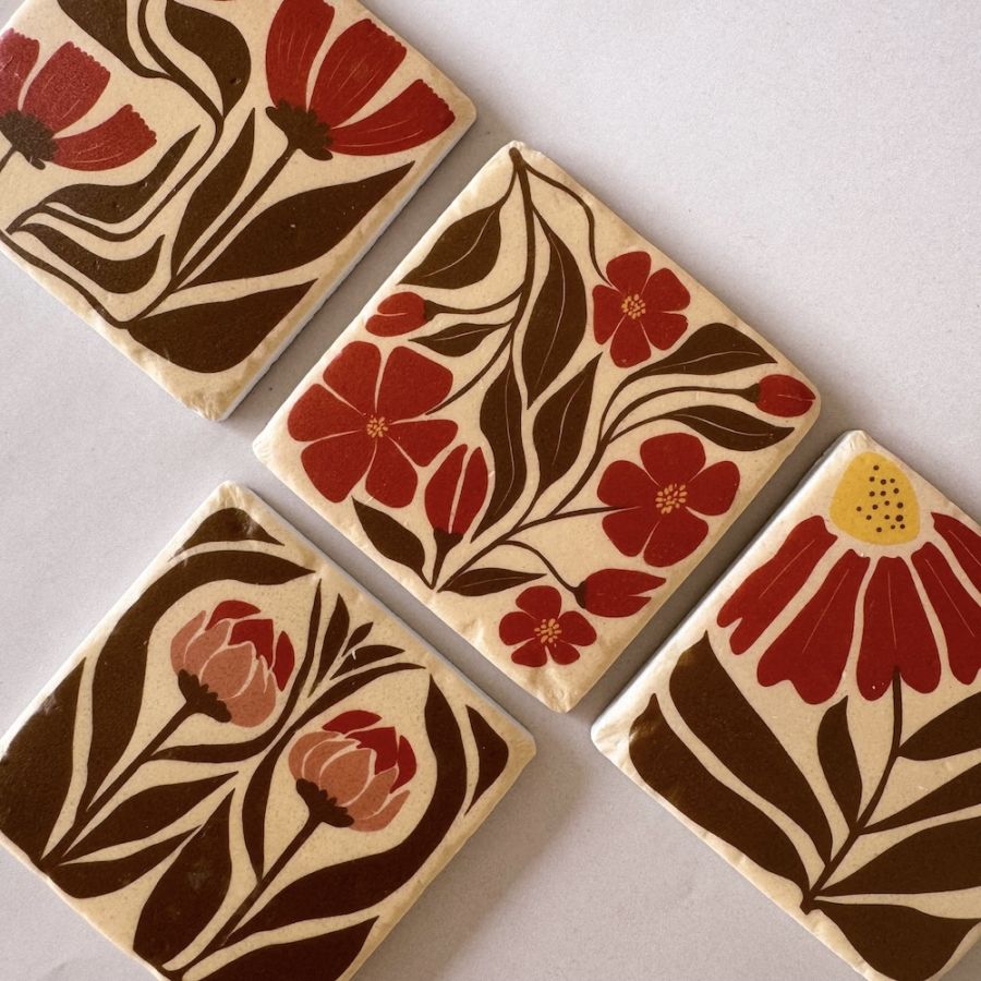 Set of 4 Resin Coaster  (type：Floral Design)