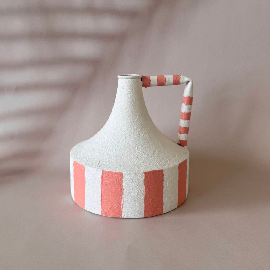 Decorative Metal Vase with Feature Stripes and Handle