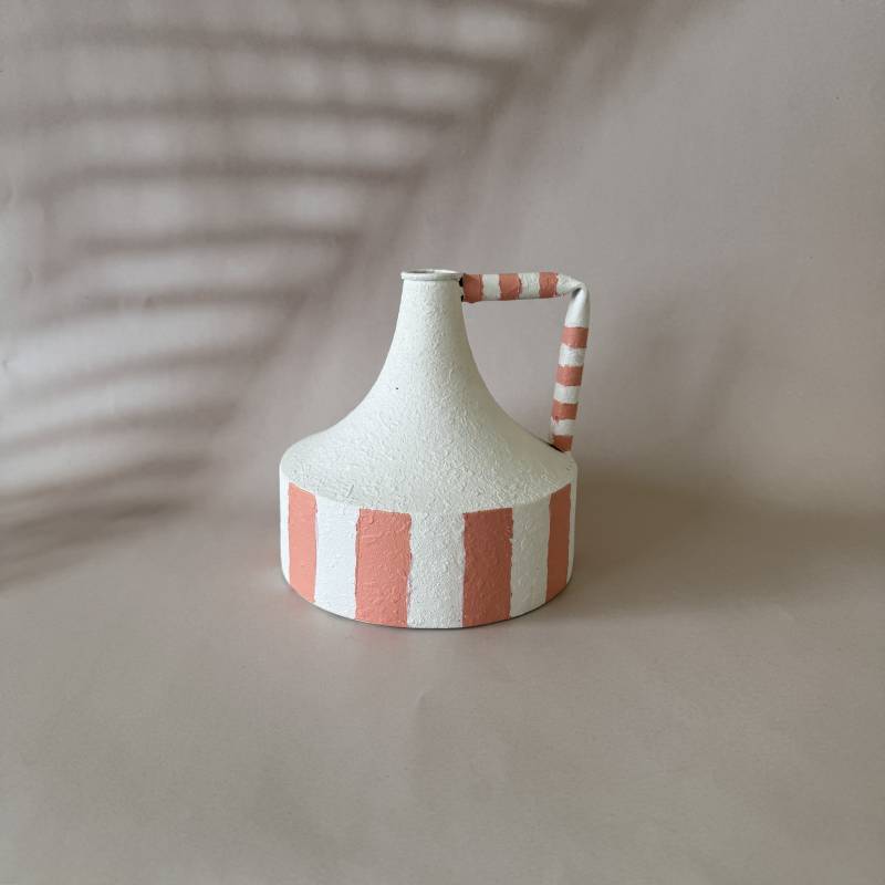 Decorative Metal Vase with Feature Stripes and Handle