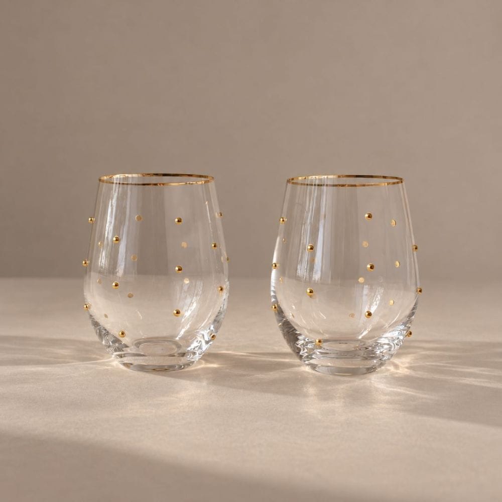 Gold Dots Stemless Glass Set