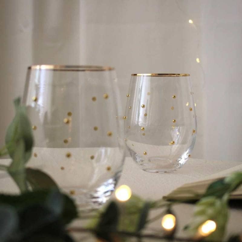 Gold Dots Stemless Glass Set