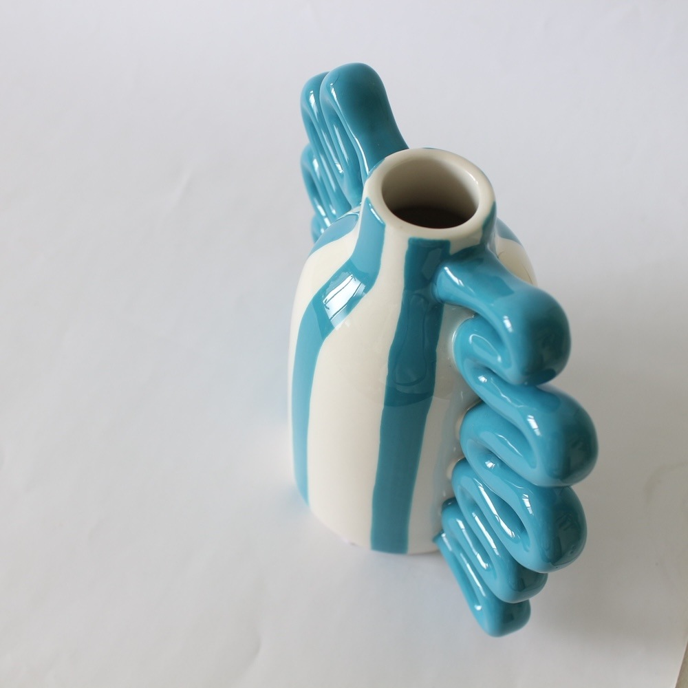 QUE RICOのブルーストライプ花瓶｜ケリコ ベルギー ストライプ ポップ