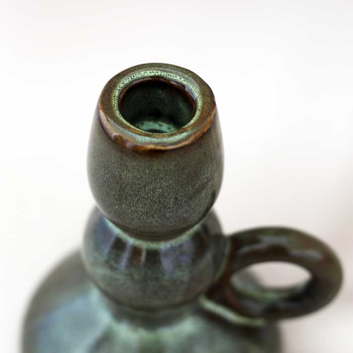 フランス直輸入キャンドルホルダー（取っ手付き） ｜ 陶器 グリーン