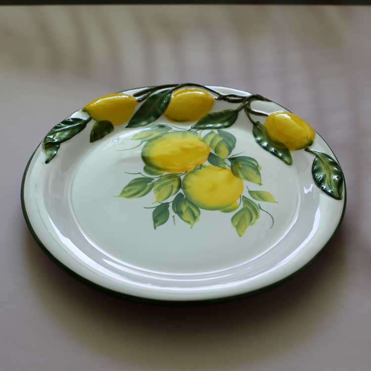 イタリア産レモン柄のお皿｜陶器製 ラウンドディッシュ ハンドペイント