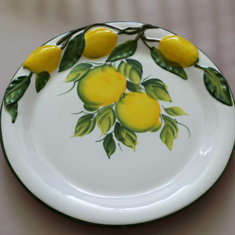 イタリア産レモン柄のお皿｜陶器製 ラウンドディッシュ ハンドペイント