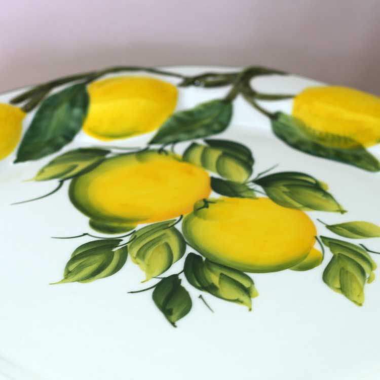 イタリア産レモン柄のお皿｜陶器製 ラウンドディッシュ ハンドペイント