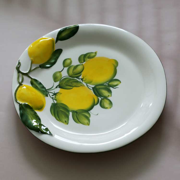 イタリア産レモン柄のお皿｜陶器製 ラウンドディッシュ ハンドペイント