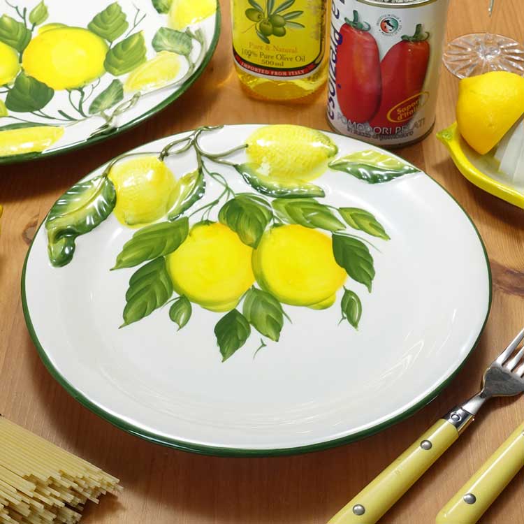 イタリア産レモン柄のお皿｜陶器製 ラウンドディッシュ ハンドペイント