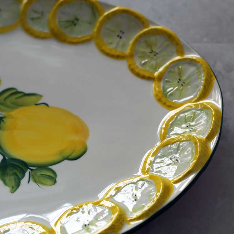 レモン柄 食器 オーバルディッシュ 楕円皿 大皿 プレート 陶器製