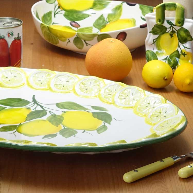 レモン柄 食器 オーバルディッシュ 楕円皿 大皿 プレート 陶器製