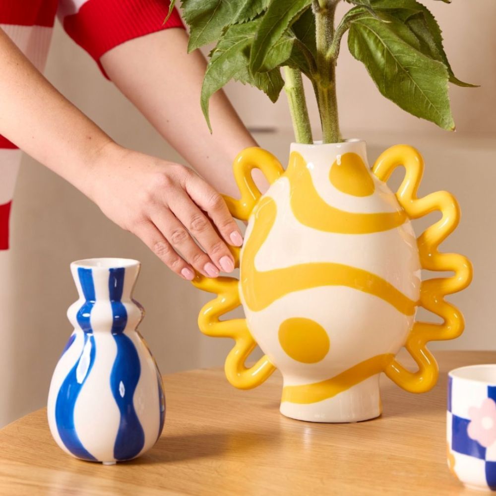 ベルギー 直輸入 フラワーベース｜花瓶 セラミック ブルー ホワイト