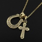 ����ѥ������֥����� Horseshoe Amulet Large& Smooth Cross -M- K18 Yellow Gold w/Diamond Necklace Set