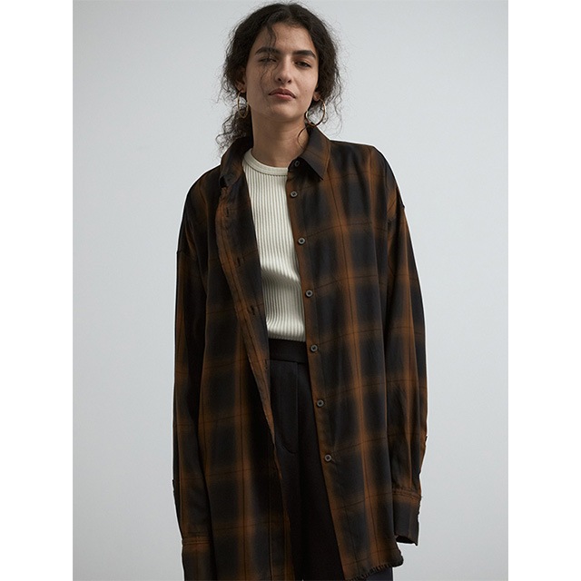 CREDONA クレドナ　チェックルーズシャツ CREDONA - シアーチェックシャツ (ブルー) SHEER CHECK SHIRT JACKET