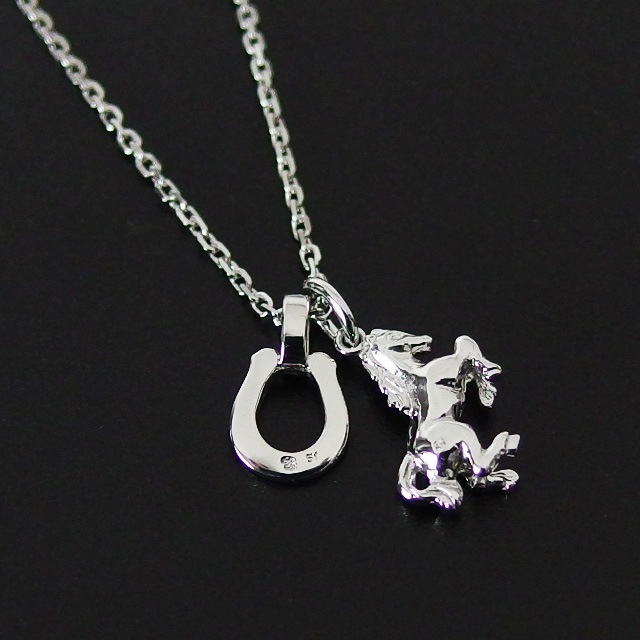 ����ѥ������֥����� Small Horse & Horseshoe Necklace - Silver w/CZ
