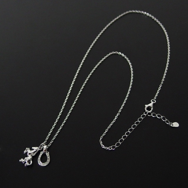 ����ѥ������֥����� Small Horse & Horseshoe Necklace - Silver w/CZ