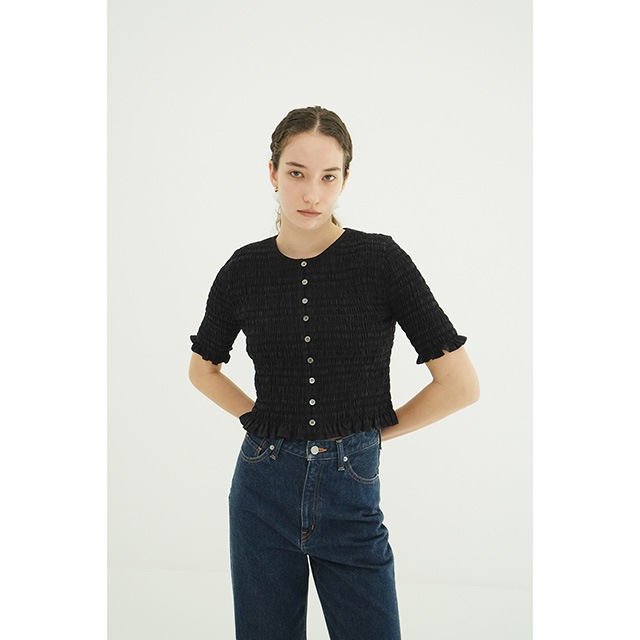 CLANE / ����� SHIRRING HALF SLEEVE BLOUSE