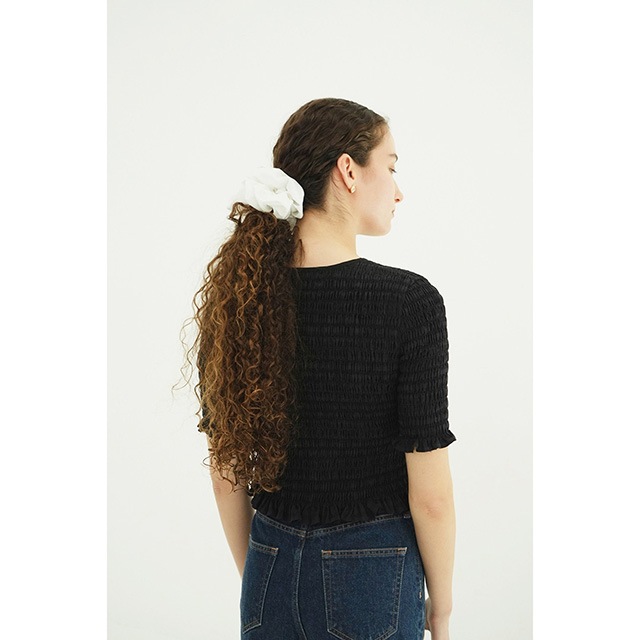 CLANE / ����� SHIRRING HALF SLEEVE BLOUSE