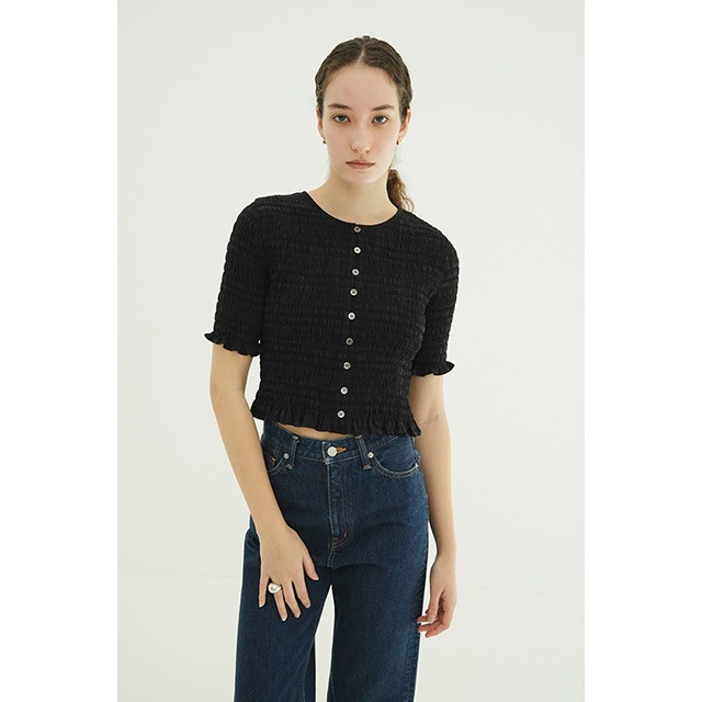 CLANE / ����� SHIRRING HALF SLEEVE BLOUSE
