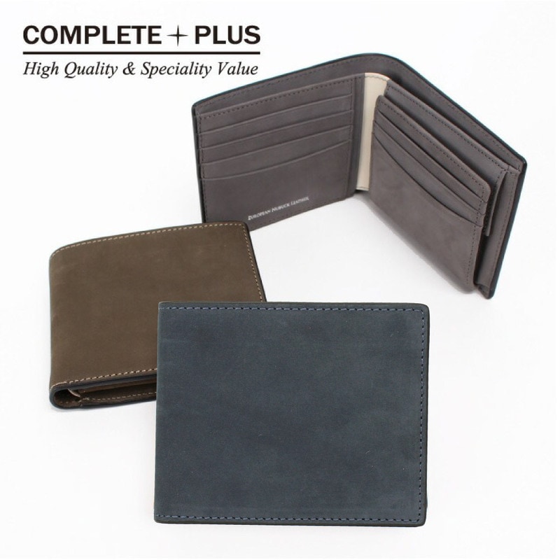 COMPLETE PLUS コンプリートプラス メンズ 二つ折り財布 牛革 本革 ヌバックレザー BOX型小銭入れ 952-cp-9bg103