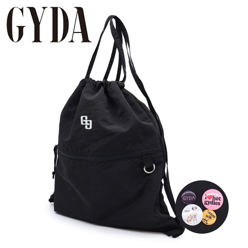 GYDA ジェイダ ナップサック 可愛いバッジ付き レディース ブラック 軽量 大容量 ブランド おしゃれ CASUAL BAGGE SERIES GY-B444