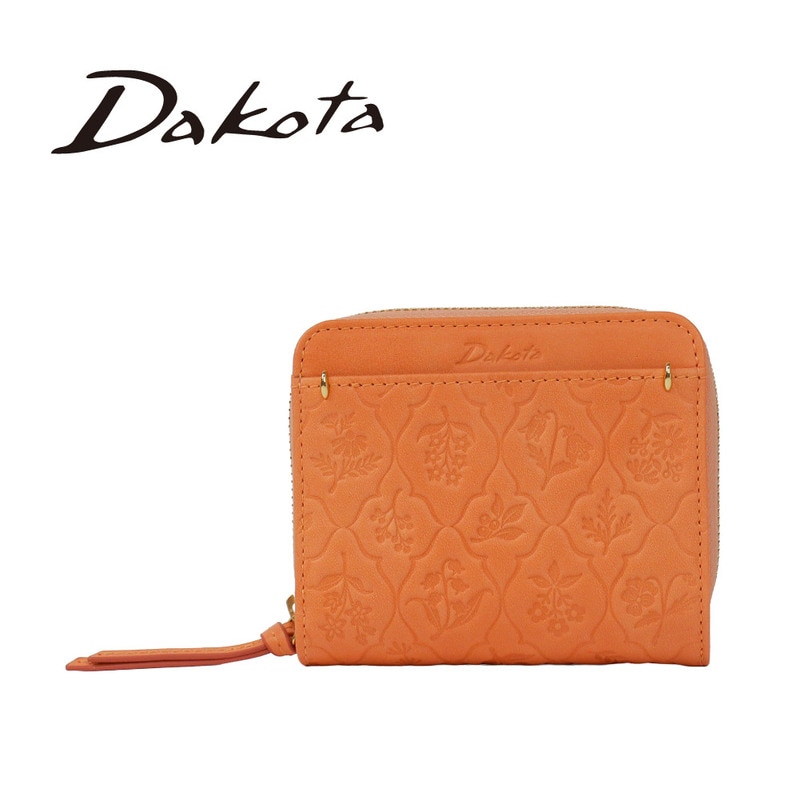 dakota ダコタ レディース 二つ折り財布 レザー 二つ折 財布 ファスナー付き エンボス柄 本革 ブランド エルビエ オレンジ 0031921 正規販売店