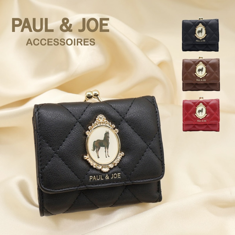 PAUL&JOE ACCESSOIRES ミニ財布 レディース がま口 財布 ポールアンドジョー アクセソワ ブランド 馬 ブローチ キルティング HORSE BROOCH PJAW1452 テンポイント