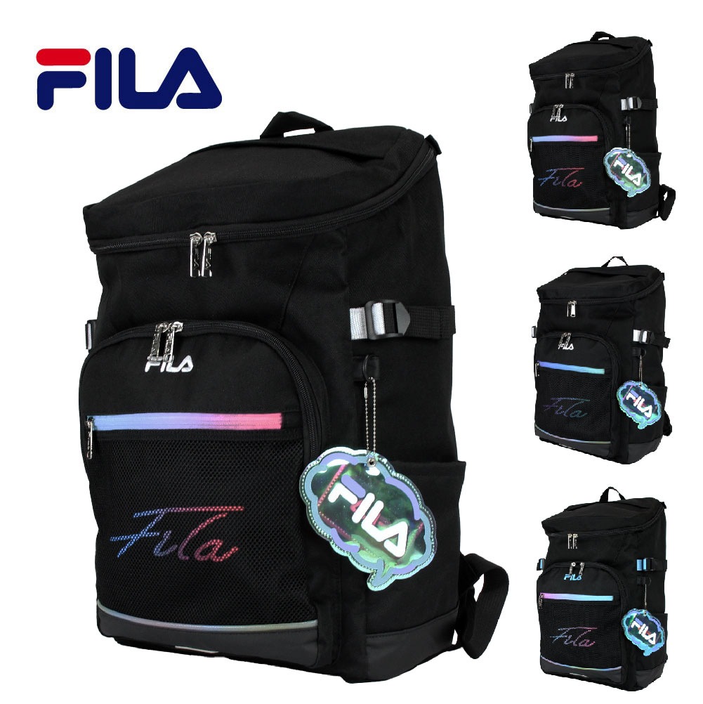 FILA フィラ 7852 リコル スクールバッグ スクールリュック デイパック 30L 撥水 グラデーション スクール スクエア リュック BOX バックパック スクバ ラウンドリュック 学生 中学生 高校生 かわいい おしゃれ シンプル 使いやすい 入学 ブラック チャーム付き